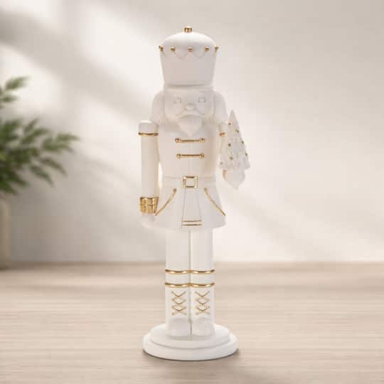 Melrose 14.75" White & Gold Modern Nutcracker Figurine